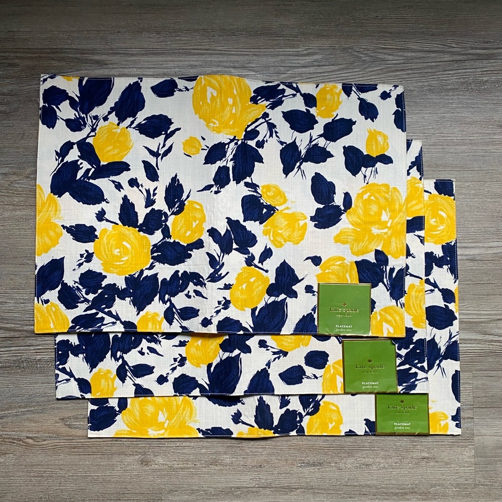 Kate Spade New York set of 3 yellow and navy Garden Rose placemats